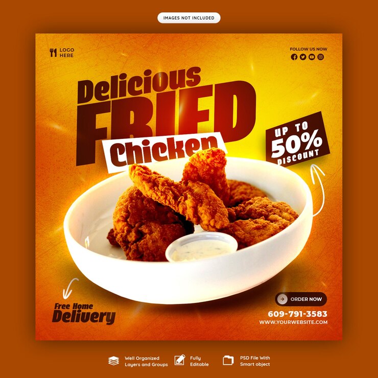 PSD gratuit menu alimentaire et bannière de médias sociaux de restaurant ou modèle de publication instagram