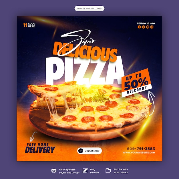 PSD gratuit menu alimentaire et délicieuse bannière de médias sociaux de pizza ou modèle de publication instagram