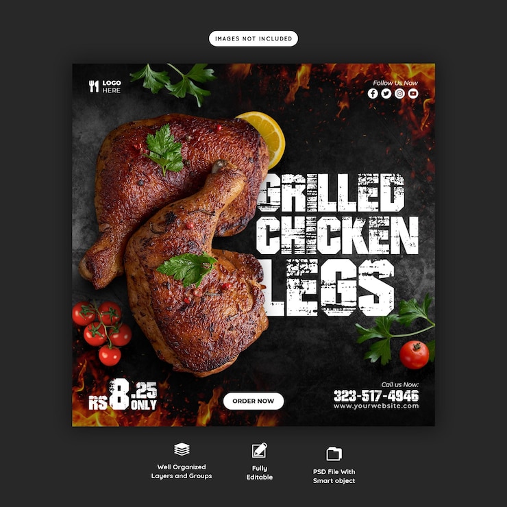PSD gratuit menu alimentaire et modèle de bannière de médias sociaux de restaurant
