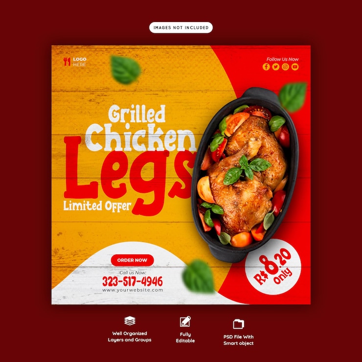 PSD gratuit menu alimentaire et modèle de bannière de médias sociaux de restaurant