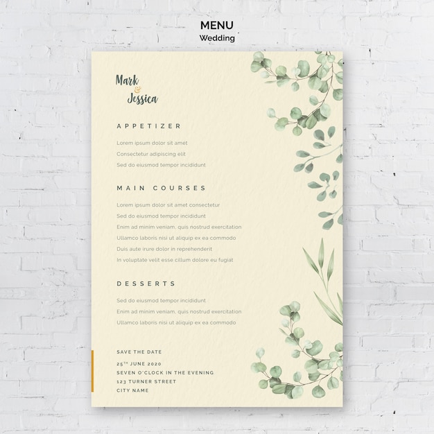 PSD gratuit menu de mariage minimaliste