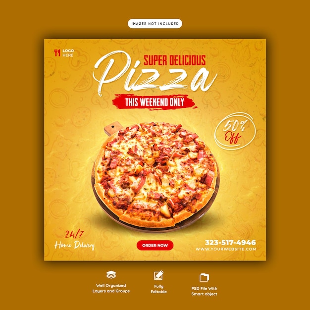 Menu De Nourriture Et Modèle De Bannière De Médias Sociaux De Pizza Délicieuse