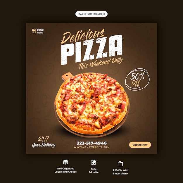Menu De Nourriture Et Modèle De Bannière De Médias Sociaux De Pizza Délicieuse