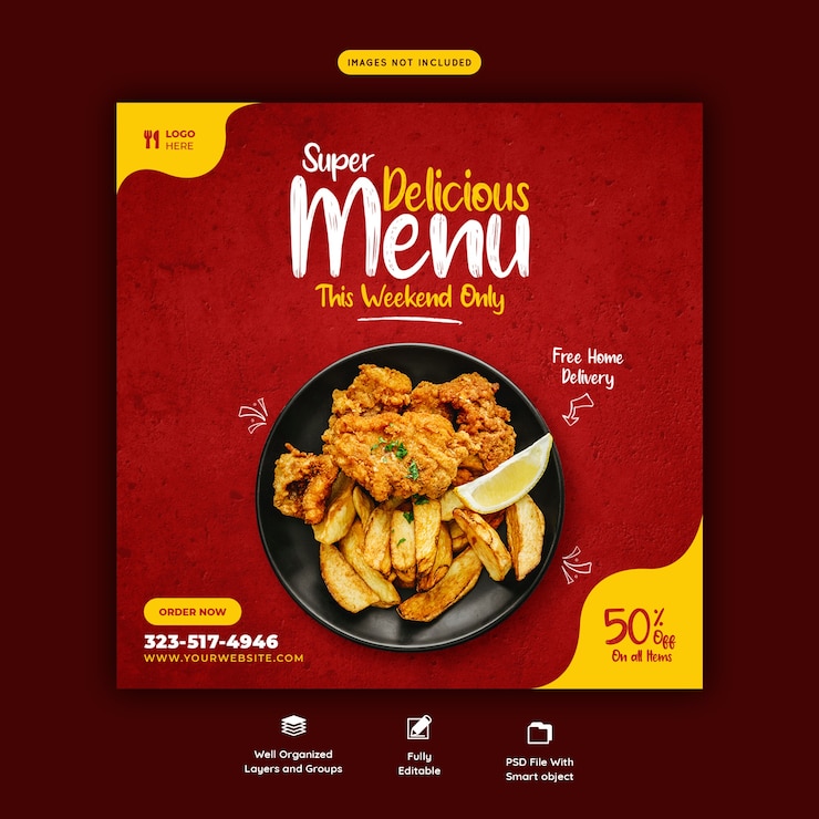 PSD gratuit menu de nourriture et modèle de bannière de médias sociaux de restaurant