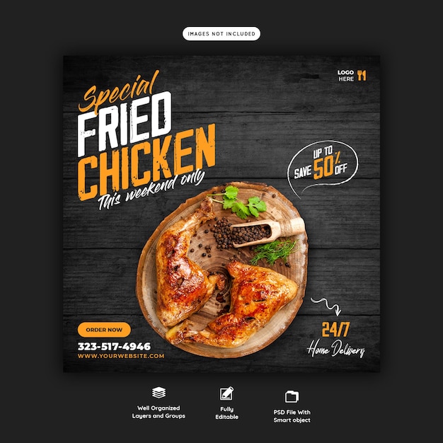 PSD gratuit menu de nourriture et modèle de bannière de médias sociaux de restaurant