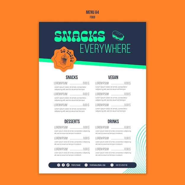 PSD gratuit menu de plats délicieux aux lignes dynamiques