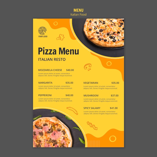 PSD gratuit menu pour bistrot italien