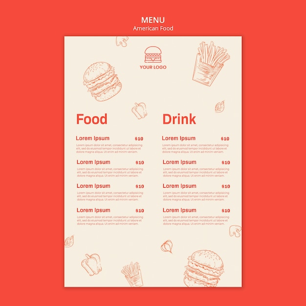 PSD gratuit menu pour restaurant burger