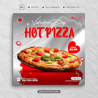 Menu de la saint-valentin et modèle de bannière de médias sociaux de délicieuses pizzas