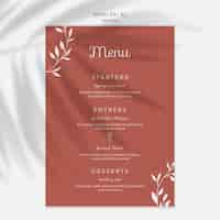 PSD gratuit menu simple et élégant pour le mariage