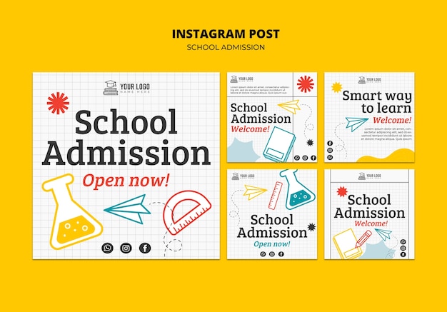 PSD gratuit messages instagram d'admission à l'école de design plat