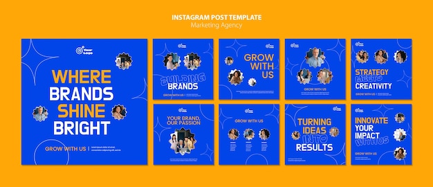 Messages instagram de l'agence de marketing de design plat