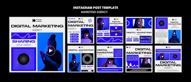 PSD gratuit messages instagram de l'agence de marketing de design plat