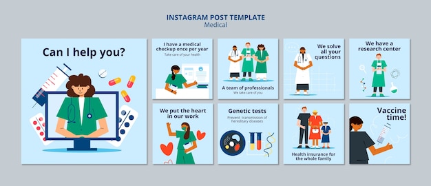 PSD gratuit messages instagram d'aide médicale au design plat