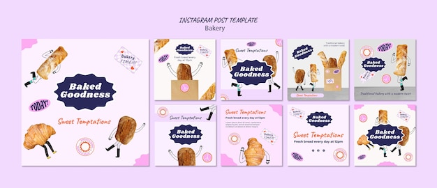 PSD gratuit messages instagram de boulangerie dessinés à la main