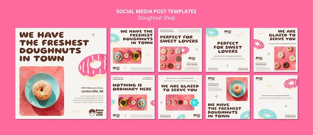 PSD gratuit messages instagram de boutique de beignets design plat