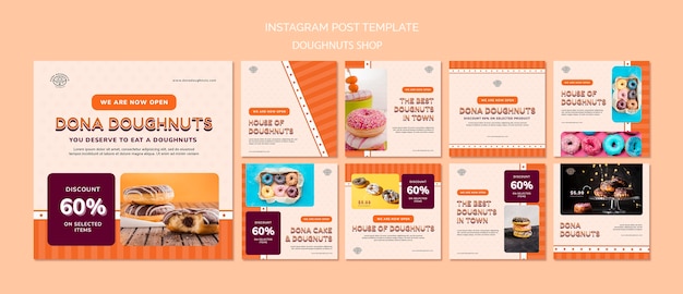 PSD gratuit messages instagram de la boutique de beignets savoureux