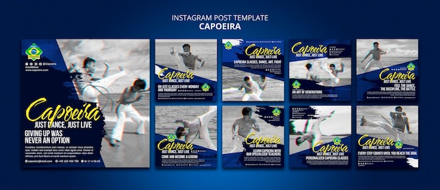 PSD gratuit messages instagram de capoeira au design plat