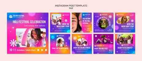 PSD gratuit messages instagram de célébration du festival holi