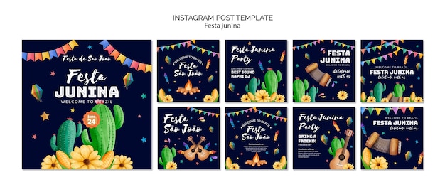 PSD gratuit messages instagram de la célébration de festas juninas