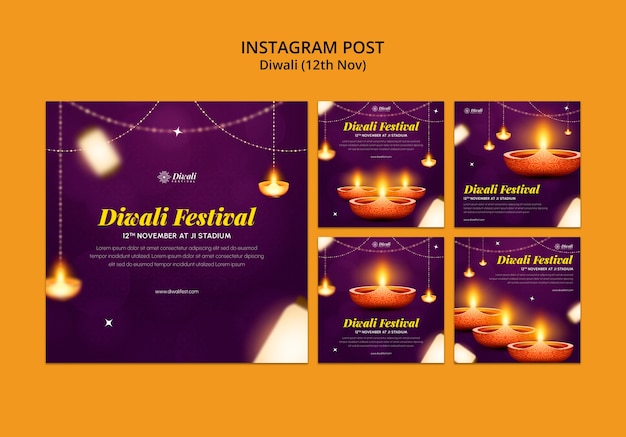 PSD gratuit messages instagram de célébration de la fête des lumières