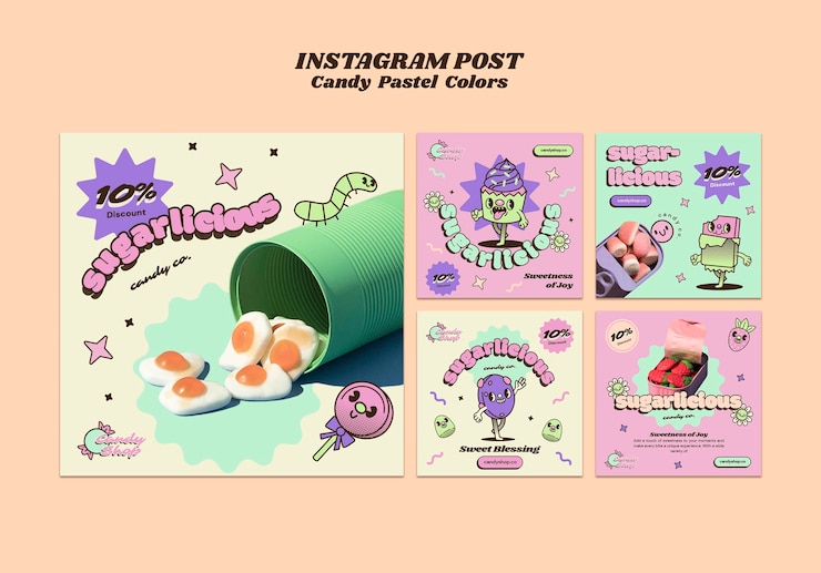 PSD gratuit messages instagram de couleurs pastel de bonbons
