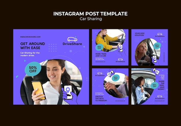 Messages instagram de covoiturage au design plat