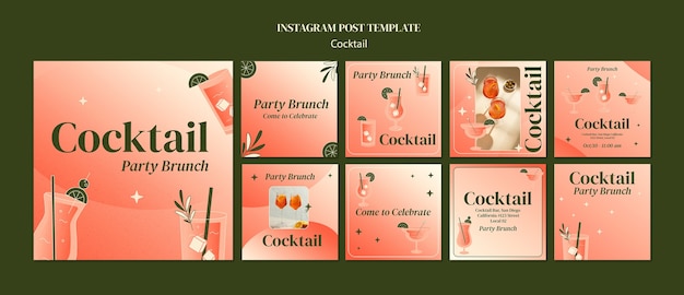 PSD gratuit messages instagram dégradés du bar à cocktails