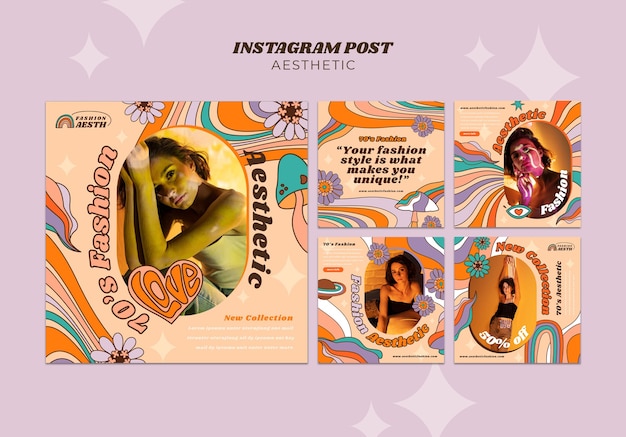 PSD gratuit messages instagram esthétiques des années 70 dessinés à la main