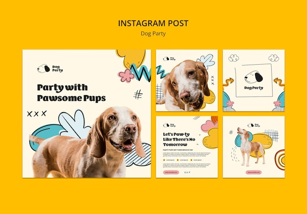 Messages Instagram De Fête De Chien Au Design Plat