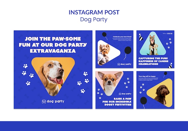 PSD gratuit messages instagram de fête de chien au design plat