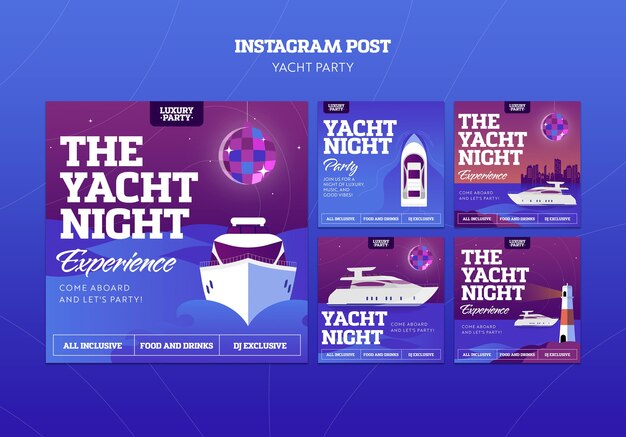 PSD gratuit messages instagram de la fête du yacht