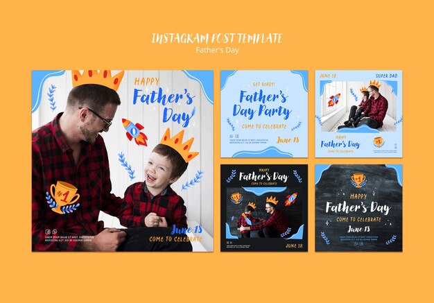 PSD gratuit messages instagram de la fête des pères au design plat