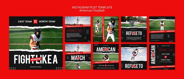 Messages instagram de football américain au design plat