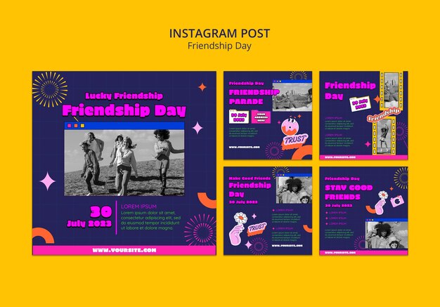 PSD gratuit messages instagram de la journée de l'amitié au design plat