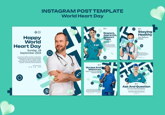 Messages instagram de la journée mondiale du cœur au design plat