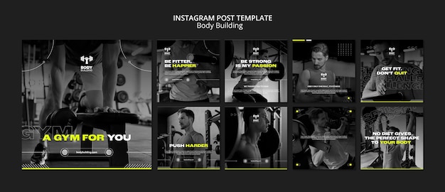 PSD gratuit messages instagram de musculation au design plat