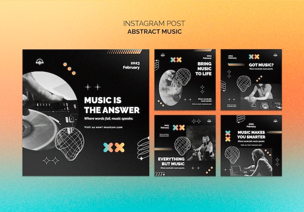 PSD gratuit messages instagram de musique abstraite dessinés à la main