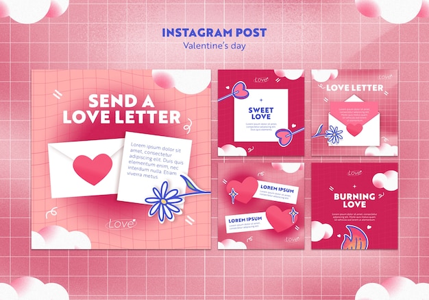 PSD gratuit messages instagram pour la célébration de la saint-valentin