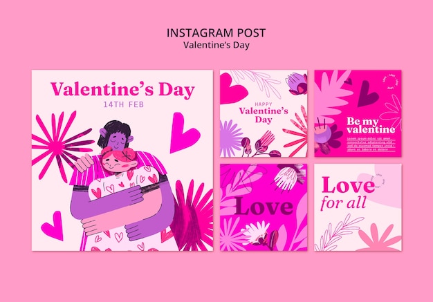 PSD gratuit messages instagram pour la célébration de la saint-valentin