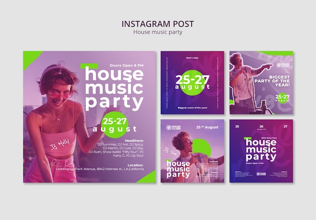 PSD gratuit des messages sur instagram pour une fête de musique house