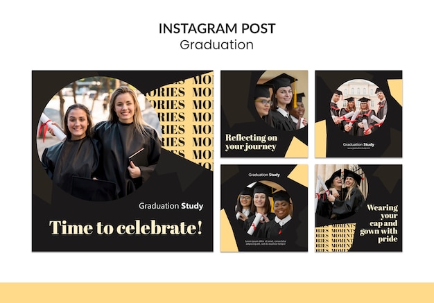 PSD gratuit messages instagram de remise des diplômes au design plat