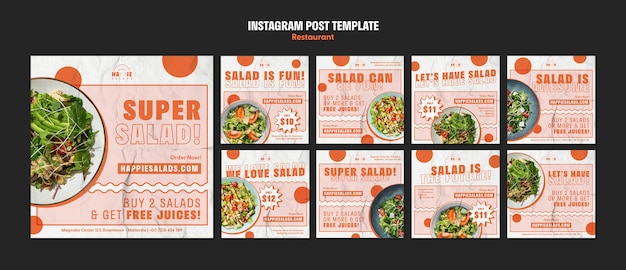 PSD gratuit messages instagram de restaurant design plat