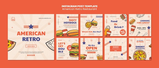 Messages instagram de restaurant rétro américain