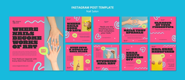 PSD gratuit messages instagram de salon de manucure design plat