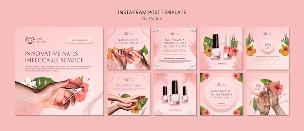 PSD gratuit messages instagram de salon de manucure design plat