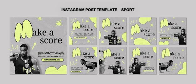 PSD gratuit messages instagram de sport dessinés à la main