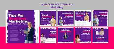 PSD gratuit messages instagram de stratégie marketing design plat