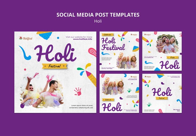 PSD gratuit messages sur les médias sociaux du festival happy holi