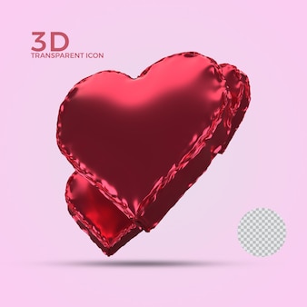 Mignon ballon d'amour métallique transparent 3d icône psd isolé vue